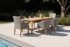 Discount Borneo/Kota Garten-Essgruppe, natur/grau-meliert, Akazie/Alu/Polyrattan, 180x90cm, 4 Cocktailsessel, 2 Landhaussessel, FSC®-zertifiziertes Produkt Garten-Essgruppen|Akazien-Gartenmöbel