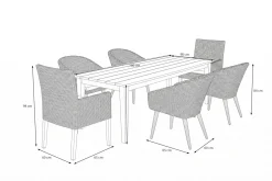 Discount Borneo/Kota Garten-Essgruppe, natur/grau-meliert, Akazie/Alu/Polyrattan, 180x90cm, 4 Cocktailsessel, 2 Landhaussessel, FSC®-zertifiziertes Produkt Garten-Essgruppen|Akazien-Gartenmöbel