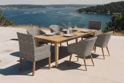 Discount Borneo/Kota Garten-Essgruppe, natur/grau-meliert, Akazie/Alu/Polyrattan, 180x90cm, 4 Cocktailsessel, 2 Landhaussessel, FSC®-zertifiziertes Produkt Garten-Essgruppen|Akazien-Gartenmöbel