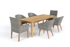 Discount Borneo/Kota Garten-Essgruppe, natur/grau-meliert, Akazie/Alu/Polyrattan, 180x90cm, 4 Cocktailsessel, 2 Landhaussessel, FSC®-zertifiziertes Produkt Garten-Essgruppen|Akazien-Gartenmöbel