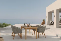 Outlet Borneo/Kota Garten-Essgruppe, natur/grau-meliert, Akazie/Alu/Polyrattan, 180x90cm, 4 Cocktailsessel, FSC®-zertifiziertes Produkt Garten-Essgruppen|Akazien-Gartenmöbel