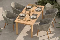 Outlet Borneo/Kota Garten-Essgruppe, natur/grau-meliert, Akazie/Alu/Polyrattan, 180x90cm, 4 Cocktailsessel, FSC®-zertifiziertes Produkt Garten-Essgruppen|Akazien-Gartenmöbel