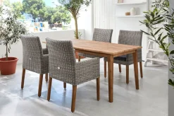 Hot Borneo/Kota Garten-Essgruppe, natur/grau-meliert, Akazie/Alu/Polyrattan, 180x90cm, 4 Landhaussessel, FSC®-zertifiziertes Produkt Garten-Essgruppen|Akazien-Gartenmöbel