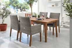 Hot Borneo/Kota Garten-Essgruppe, natur/grau-meliert, Akazie/Alu/Polyrattan, 180x90cm, 4 Landhaussessel, FSC®-zertifiziertes Produkt Garten-Essgruppen|Akazien-Gartenmöbel