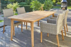 Hot Borneo/Kota Garten-Essgruppe, natur/grau-meliert, Akazie/Alu/Polyrattan, 220x100 cm, 4 Landhaussessel, Akazie, FSC®-zertifiziertes Produkt Garten-Essgruppen|Akazien-Gartenmöbel