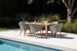 Hot Borneo/Kota Garten-Essgruppe, natur/grau-meliert, Akazie/Alu/Polyrattan, 220x100 cm, 6 Cocktailsessel, Akazie, FSC®-zertifiziertes Produkt Garten-Essgruppen|Akazien-Gartenmöbel