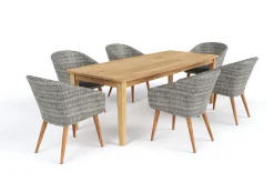 Hot Borneo/Kota Garten-Essgruppe, natur/grau-meliert, Akazie/Alu/Polyrattan, 220x100 cm, 6 Cocktailsessel, Akazie, FSC®-zertifiziertes Produkt Garten-Essgruppen|Akazien-Gartenmöbel