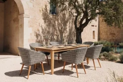 Hot Borneo/Kota Garten-Essgruppe, natur/grau-meliert, Akazie/Alu/Polyrattan, 220x100 cm, 6 Cocktailsessel, Akazie, FSC®-zertifiziertes Produkt Garten-Essgruppen|Akazien-Gartenmöbel