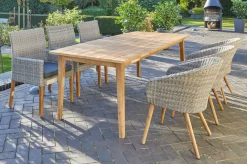 Online Borneo/Kota Garten-Essgruppe, natur/grau-meliert, Akazie/Alu/Polyrattan, 220x100 cm, 3 Cocktail-, 3 Landhaussessel, FSC®-zertifiziertes Produkt Garten-Essgruppen|Akazien-Gartenmöbel