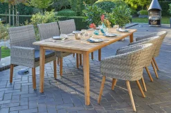 Online Borneo/Kota Garten-Essgruppe, natur/grau-meliert, Akazie/Alu/Polyrattan, 220x100 cm, 3 Cocktail-, 3 Landhaussessel, FSC®-zertifiziertes Produkt Garten-Essgruppen|Akazien-Gartenmöbel