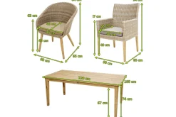 Hot Borneo Set, beige-meliert, Polyrattan/Akazie, Tisch 220 x 100 cm, 3 Cocktail-, 3 Landhaussessel, FSC®-zertifiziertes Produkt Polyrattan-Gartenmöbel|Garten-Essgruppen