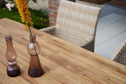 Hot Borneo Set, beige-meliert, Polyrattan/Akazie, Tisch 220 x 100 cm, 3 Cocktail-, 3 Landhaussessel, FSC®-zertifiziertes Produkt Polyrattan-Gartenmöbel|Garten-Essgruppen