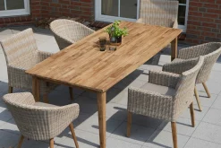 Hot Borneo Set, beige-meliert, Polyrattan/Akazie, Tisch 220 x 100 cm, 3 Cocktail-, 3 Landhaussessel, FSC®-zertifiziertes Produkt Polyrattan-Gartenmöbel|Garten-Essgruppen