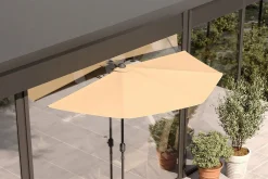 Discount Cambridge Halbschirm, khaki/dunkelgrau, Aluminium/Stahl/Polyester, Ø 270 cm, mit Kurbel, UV50+, platzsparend Sonnenschirme