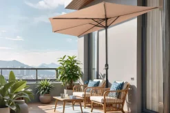 Discount Cambridge Halbschirm, khaki/dunkelgrau, Aluminium/Stahl/Polyester, Ø 270 cm, mit Kurbel, UV50+, platzsparend Sonnenschirme
