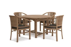Sale Dallas/Batavia Garten-Essgruppe, natur, Teak, 120/170x120 cm, 4x Armlehnensessel, inkl. Auflage Garten-Essgruppen