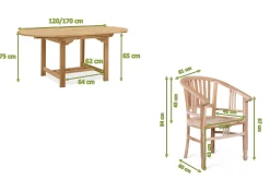 Sale Dallas/Batavia Garten-Essgruppe, natur, Teak, 120/170x120 cm, 4x Armlehnensessel, inkl. Auflage Garten-Essgruppen