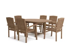 Best Dallas/Washington Garten-Essgruppe, natur, Teak, 120/170x120 cm, 6x Stapelsessel Garten-Essgruppen|Teak-Gartenmöbel