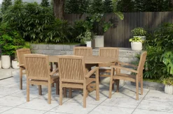 Best Dallas/Washington Garten-Essgruppe, natur, Teak, 120/170x120 cm, 6x Stapelsessel Garten-Essgruppen|Teak-Gartenmöbel