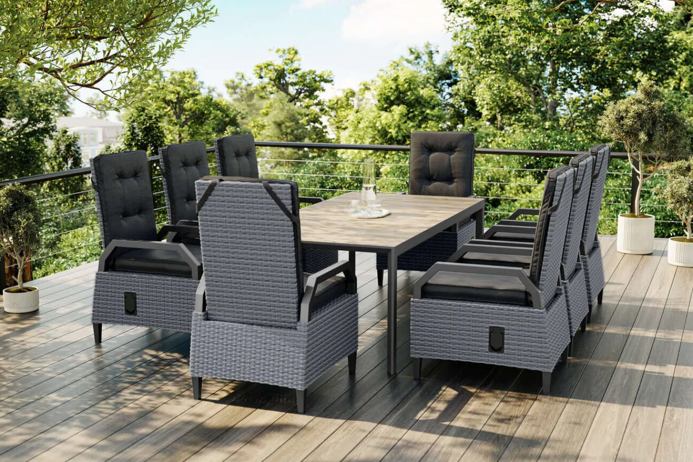 Sale Darwin Garten-Essgruppe mit 8 Dining Sesseln, anthrazit/grau, Alu/Polyrattan, Tisch 200 x 100 cm, verstellbare Rückenlehne Polyrattan-Gartenmöbel|Garten-Essgruppen