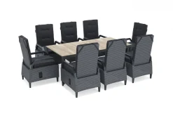 Sale Darwin Garten-Essgruppe mit 8 Dining Sesseln, anthrazit/grau, Alu/Polyrattan, Tisch 200 x 100 cm, verstellbare Rückenlehne Polyrattan-Gartenmöbel|Garten-Essgruppen