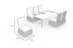Darwin Garten-Essgruppe mit 6 Dining Sesseln, anthrazit/grau, Alu/Polyrattan, Tisch 200 x 100 cm, verstellbare Rückenlehne Garten-Essgruppen|Aluminium-Gartenmöbel