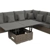 Clearance Dining-Lounge, grau, Polyrattan, 5-6 Personen, höhenverstellbarer Loungetisch, inkl. Polster Polyrattan-Gartenmöbel|Gartenlounge