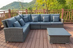 Clearance Dining-Lounge, grau, Polyrattan, 5-6 Personen, höhenverstellbarer Loungetisch, inkl. Polster Polyrattan-Gartenmöbel|Gartenlounge