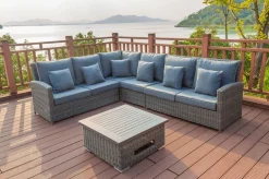 Clearance Dining-Lounge, grau, Polyrattan, 5-6 Personen, höhenverstellbarer Loungetisch, inkl. Polster Polyrattan-Gartenmöbel|Gartenlounge