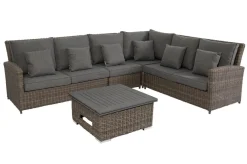 Clearance Dining-Lounge, grau, Polyrattan, 5-6 Personen, höhenverstellbarer Loungetisch, inkl. Polster Polyrattan-Gartenmöbel|Gartenlounge
