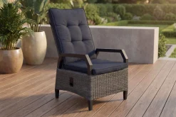 Dining-Sessel, anthrazit/grau, Alu/Polyrattan, 68x60x111cm, Kissen Inklusive, Witterungsbeständig Polyrattan-Gartenmöbel|Gartenstühle & Gartensessel
