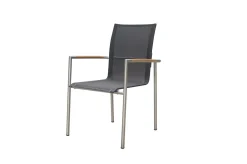 Clearance Diningsessel, anthrazit/grau, Edelstahl/Textilene, ca. 56x62x90cm, Teak Edelstahl-Gartenmöbel|Gartenstühle & Gartensessel