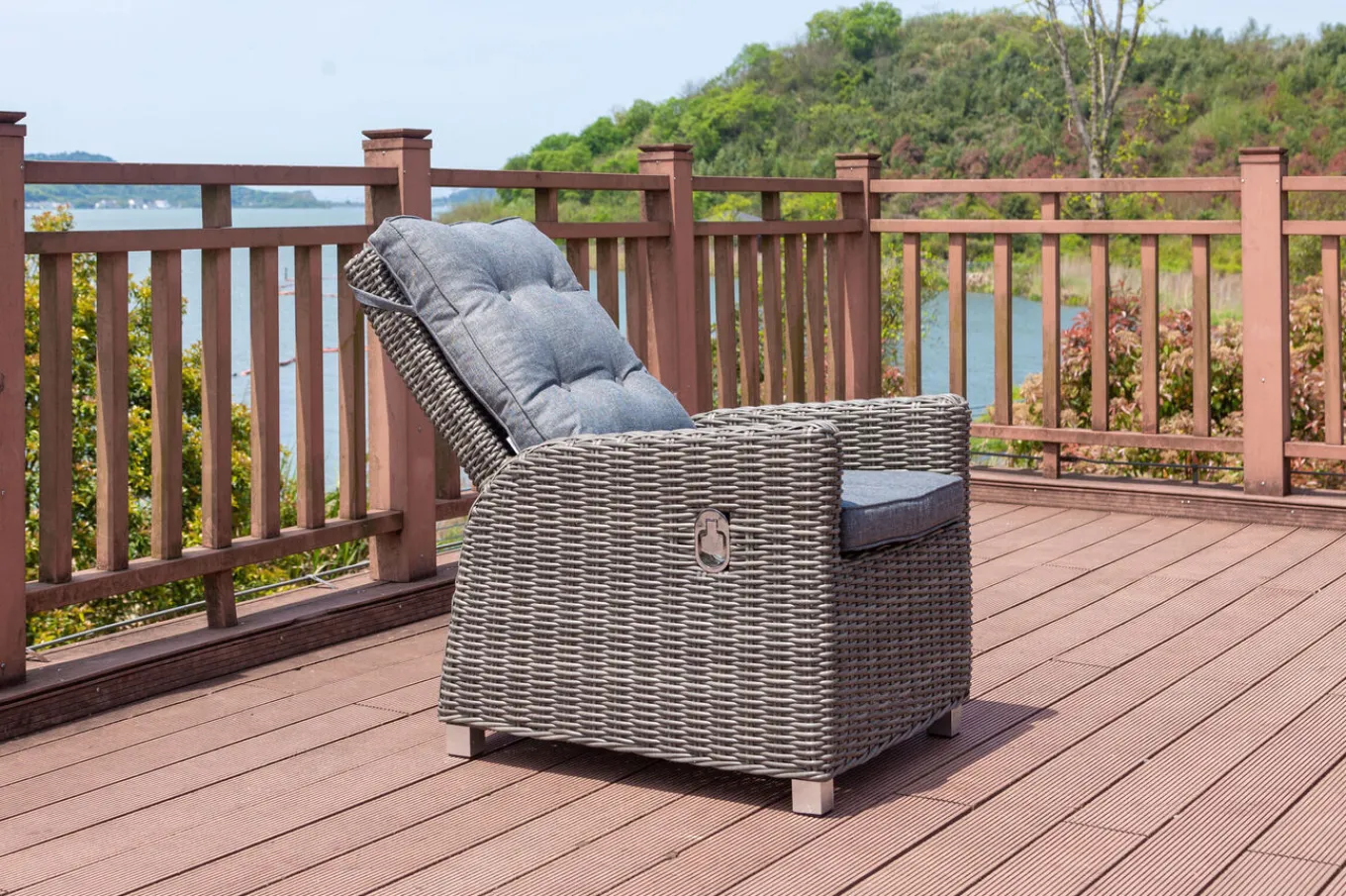 Dining Sessel, grau, Polyrattan, 74 x 83 x 110 cm, Rückenlehne stufenlos verstellbar Polyrattan-Gartenmöbel|Gartenstühle & Gartensessel