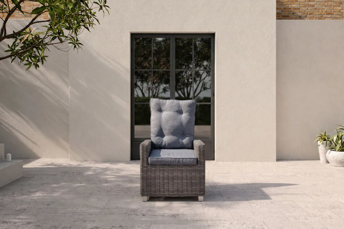 Dining Sessel, grau, Polyrattan, 74 x 83 x 110 cm, Rückenlehne stufenlos verstellbar Polyrattan-Gartenmöbel|Gartenstühle & Gartensessel
