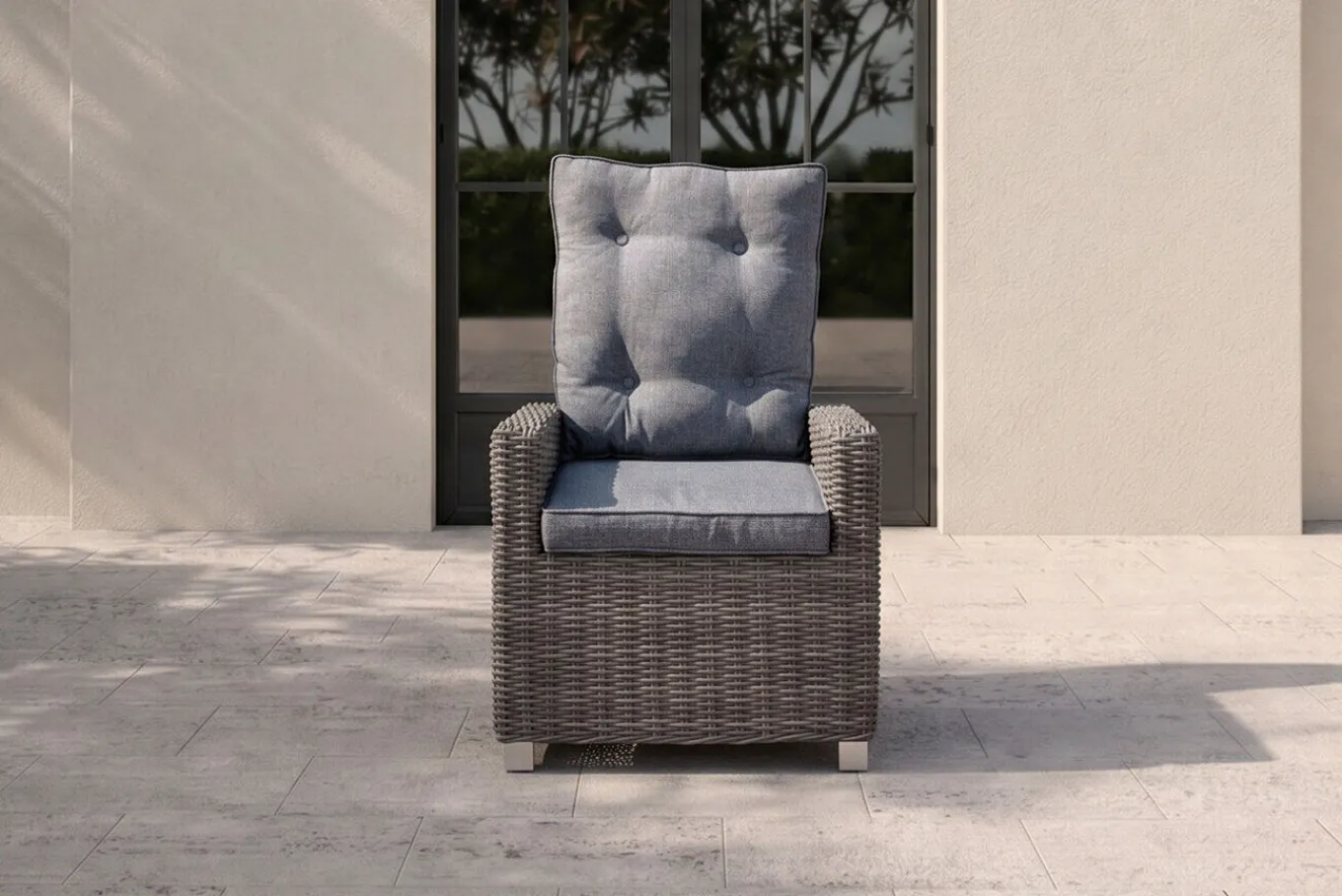 Dining Sessel, grau, Polyrattan, 74 x 83 x 110 cm, Rückenlehne stufenlos verstellbar Polyrattan-Gartenmöbel|Gartenstühle & Gartensessel