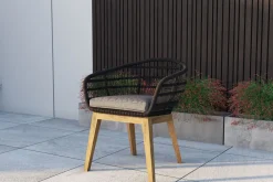 Discount Diningsessel, natur/schwarz, Teakholz/Rope, 60 x 61 x 79 cm, inkl. Polster, FSC®-zertifiziertes Produkt Gartenstühle & Gartensessel