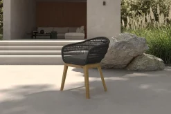 Discount Diningsessel, natur/schwarz, Teakholz/Rope, 60 x 61 x 79 cm, inkl. Polster, FSC®-zertifiziertes Produkt Gartenstühle & Gartensessel