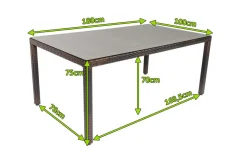 Best Dining Tisch, braun marmoriert, Polyrattan, 180 x 100 cm, Tischplatte Spraystone, 6mm Gartentische|Polyrattan-Gartenmöbel