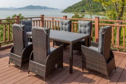 Best Dining Tisch, braun marmoriert, Polyrattan, 180 x 100 cm, Tischplatte Spraystone, 6mm Gartentische|Polyrattan-Gartenmöbel