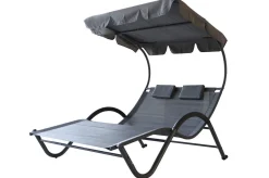 Online Doppelliege, anthrazit, Polyester/Stahl pulverbeschichtet, 205x138x34cm, inkl. Nackenkissen, rollbar Stahl-Gartenmöbel|Gartenliegen