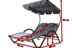 Online Doppelliege, anthrazit, Polyester/Stahl pulverbeschichtet, 205x138x34cm, inkl. Nackenkissen, rollbar Stahl-Gartenmöbel|Gartenliegen
