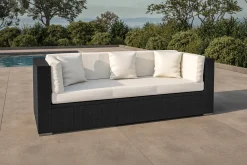 Online Dreisitzer-Sofa, creme/weiß, schwarz, Polyrattan, 210x85x70cm, inkl. Polster + wasserfeste Kissenbox Polyrattan-Gartenmöbel|Gartenlounge