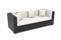Online Dreisitzer-Sofa, creme/weiß, schwarz, Polyrattan, 210x85x70cm, inkl. Polster + wasserfeste Kissenbox Polyrattan-Gartenmöbel|Gartenlounge