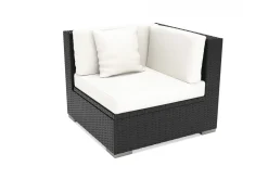 Best Eckelement, creme/weiß, schwarz, Polyrattan, inkl. Polster und Kissen, wasserfeste Kissenbox Polyrattan-Gartenmöbel|Gartenlounge