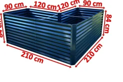 New Eck-Hochbeet, anthrazit, Aluminium-Zink-Stahl, 210x210x90x84cm Hochbeet