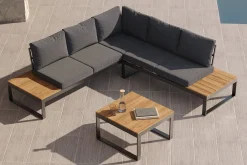 Best Ecklounge, anthrazit matt, Alu/Holzoptik, 5 Personen, Seitenablage Gartenlounge|Aluminium-Gartenmöbel