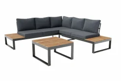 Best Ecklounge, anthrazit matt, Alu/Holzoptik, 5 Personen, Seitenablage Gartenlounge|Aluminium-Gartenmöbel