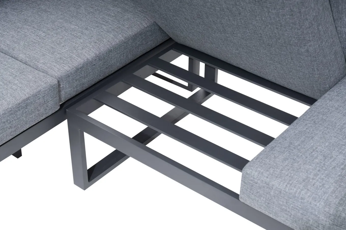 Best Ecklounge, anthrazit matt, Alu/Holzoptik, 5 Personen, Seitenablage Gartenlounge|Aluminium-Gartenmöbel