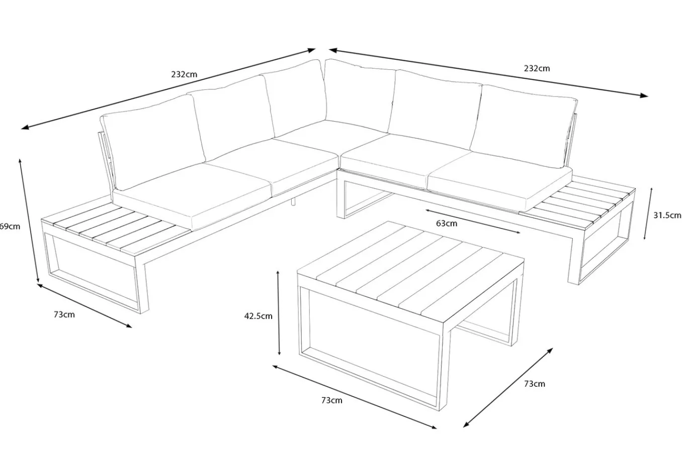 Best Ecklounge, anthrazit matt, Alu/Holzoptik, 5 Personen, Seitenablage Gartenlounge|Aluminium-Gartenmöbel