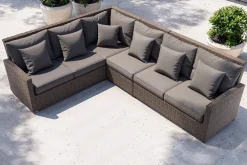 Discount Ecklounge, grau, Polyrattan, 4tlg, 5-6 Personen, inkl. Polster und Kissen Polyrattan-Gartenmöbel|Gartenlounge
